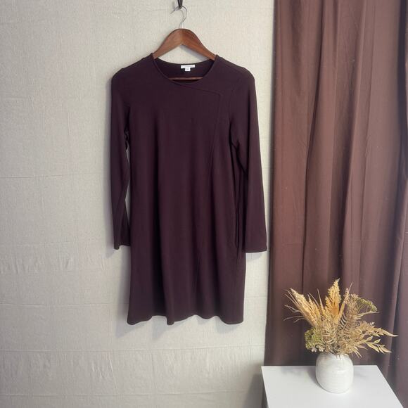 Pure Jill T-Shirt Dress Size XS Dark Purple Long Sleeve Pima Cotton Modal Blend - Picture 1 of 11